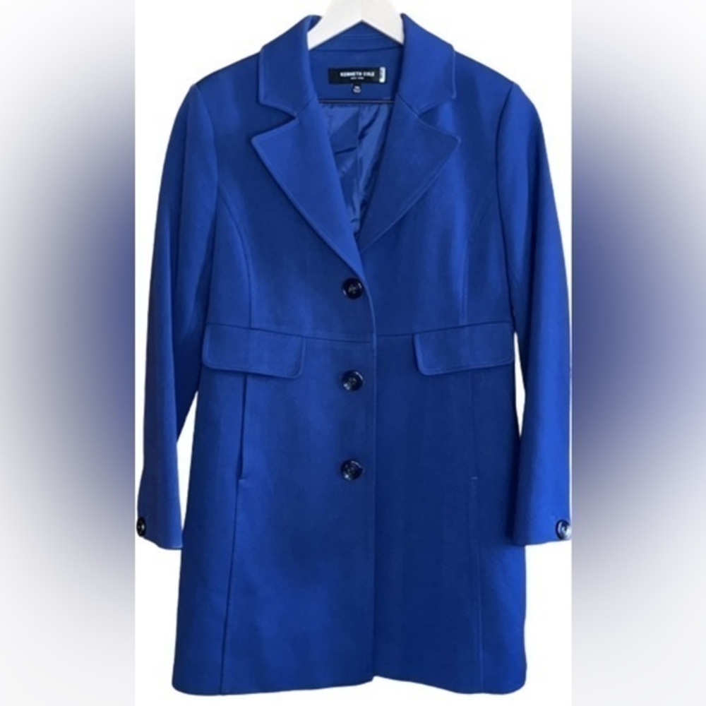 Kenneth Cole New York cobalt blue notched collar coat size MP